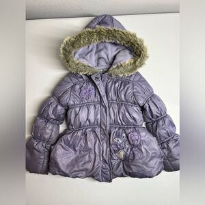 Vynil  Frais Little girl Puffer Jacket Coat faux fur Violet/ Lavander Sz 4 years